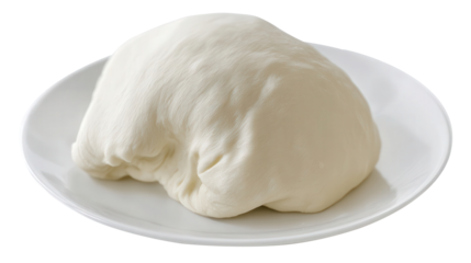 Fresh dumpling dough placed on a clean white plate with smooth elastic texture transparent background. Generative AI
