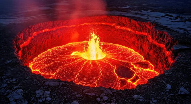 Overhead Perspective of Erta Ale's Molten Crater at Peak Activity