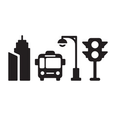 Urban navigation and public service silhouette vector icon collection