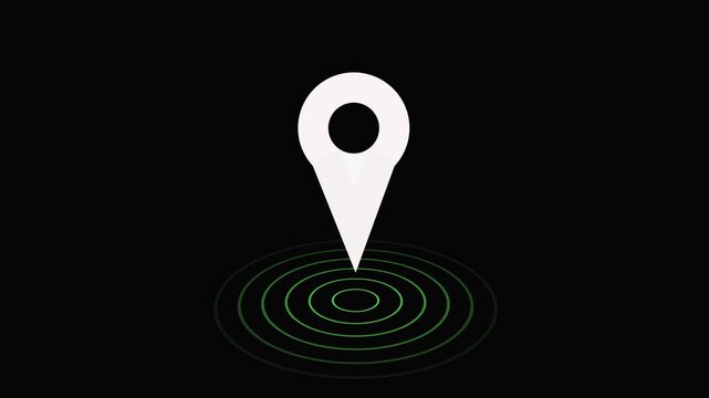 GPS Navigator Pin icon, location Icon Glowing Bright Symbol. position location tracking animated on black background.
