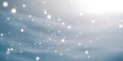 Ethereal winter wonderland background with sparkling bokeh lights and soft blue gradient