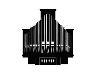 Black silhouette of a pipe organ, front view