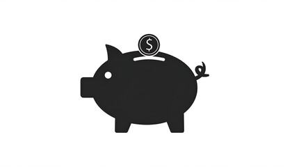 Black silhouette of a piggy bank with a coin sitting in the coin slot, isolated on white