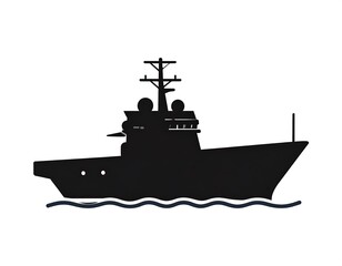 Black silhouette of a yacht on a white background, featuring a multi-level structure and mast