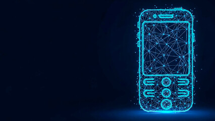 An abstract, futuristic visual depicting a classic mobile device through a glowing polygonal mesh, symbolizing telecommunications, data, and digital evolution.