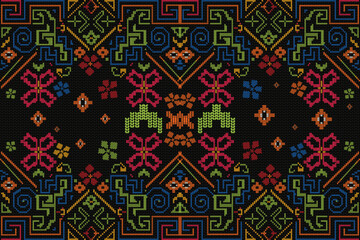 Opulent Tribal Seamless Pattern Colorful Symmetry Embroidery Art Ethnic Fusion Textile