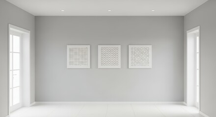 Empty Modern Room with Three Blank Frames and Natural Light.