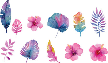 Obraz premium set of colorful flowers and leaf