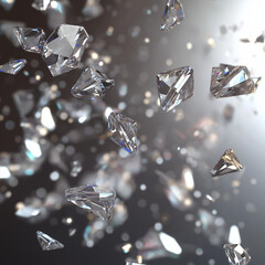 Stunning display of floating diamonds sparkling with light, perfect for luxury brand marketing material