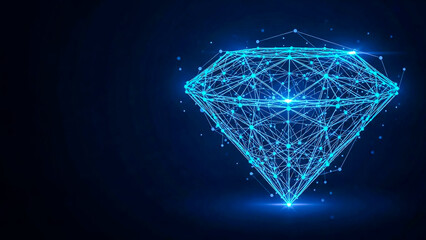 Abstract blue digital diamond representing secure data, advanced blockchain technology, valuable assets, futuristic finance, and interconnected global innovation. Concept of wealth.