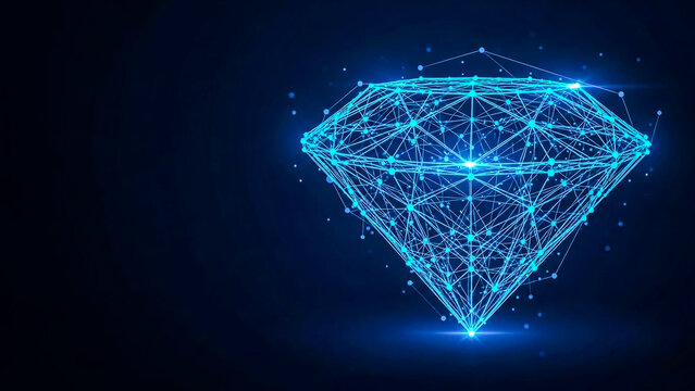 Abstract blue digital diamond representing secure data, advanced blockchain technology, valuable assets, futuristic finance, and interconnected global innovation. Concept of wealth. - Powered by Adobe