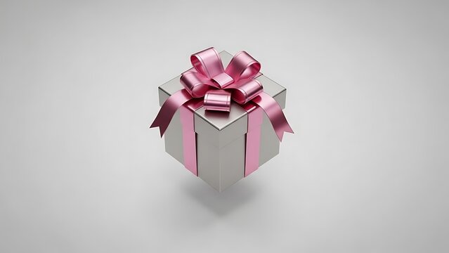 Silver Gift Box with Pink Ribbon A Beautiful Present for Any Occasion and Celebration
