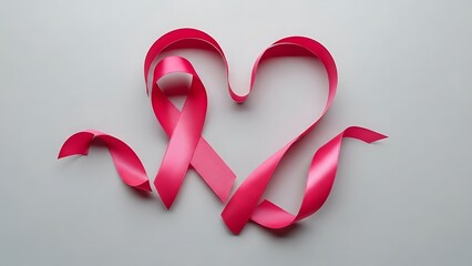 A bright pink awareness ribbon intricately formed into a heart, representing global solidarity for breast cancer support, women's health, and a hopeful future
