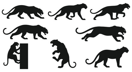 Collection of black panther and jaguar silhouettes in various dynamic poses