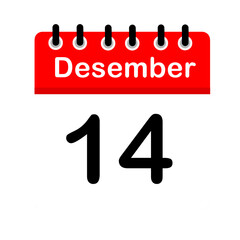 December 14 calendar icon flat design illustration. Calendar template, red and white, sticker, poster, banner, emoticon.