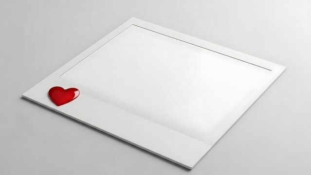 Blank White Instant Photo Frame with a Vibrant Red Heart Adornment, Ready for Your Cherished Memories, a Symbol of Love and Personalization
