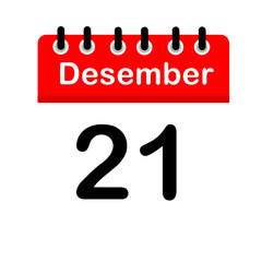 December 21 calendar icon flat design illustration. Calendar template, red and white, sticker, poster, banner, emoticon.