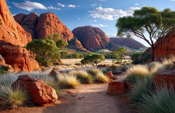 the iconic rock formations at avonite in australia, featuring three large red rocks standing side by side against a clear blue sky. - Powered by Adobe