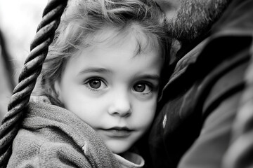 Father and daughter together at the playground in winter clothes, cozy family moment outdoors, generative AI image