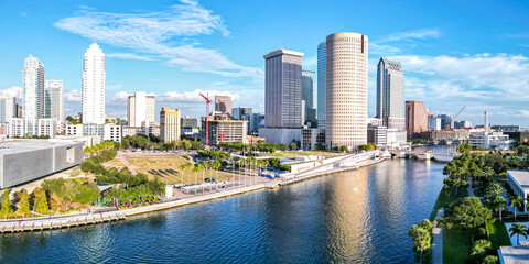 Tampa skyline from above aerial view photography city panorama with skyscrapers and Hillsborough...