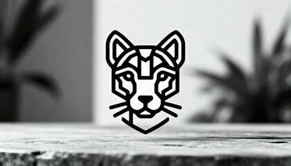 Black and white, low-angle, stylized, geometric logo of a cheetah's head in a bold linear style, against a blurred background. Perfect for premium branding, modern logos, sports teams, tech companies,