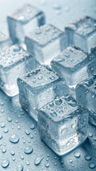 Ice cubes, detailed with visible water droplets on the surface, giving a realistic and refreshing appearance.