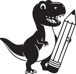 Cute Cartoon Dinosaur T-Rex Holding Pencil Vector Illustration - Playful Dino Art for Kids Education
