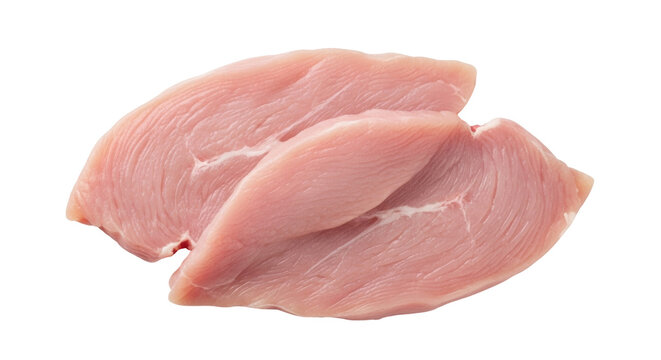 Isolated raw turkey breast cutlets on a neutral surface prepared for cooking and meal prep