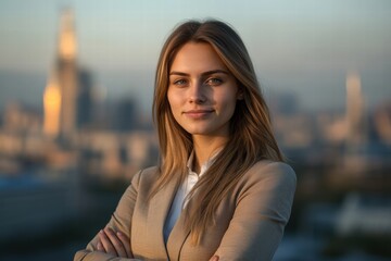 businesswoman in a beige suit standing