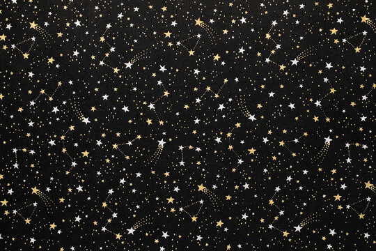 black christmas background with silver and gold stars,seamless pattern of stars on black background,Christmas wrapping paper, Xmas background with ornaments pattern, Festival element, Happy New Year - Powered by Adobe