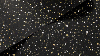 black christmas background with silver and gold stars,seamless pattern of stars on black background,Christmas wrapping paper, Xmas background with ornaments pattern, Festival element, Happy New Year