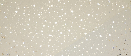 beige christmas background with silver and gold stars,seamless pattern of stars on white background,Christmas wrapping paper, Xmas background with ornaments pattern, Festival element, Happy New Year