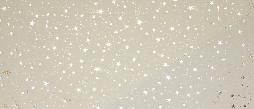 beige christmas background with silver and gold stars,seamless pattern of stars on white background,Christmas wrapping paper, Xmas background with ornaments pattern, Festival element, Happy New Year