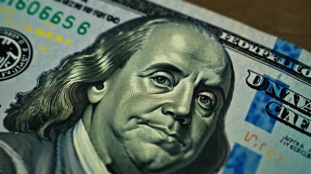 US 100 dollar bill abstract money background, money close up. 4K ultra video new one hundred dollar bills. Many american banknotes credit. US currency. Inflation concept. Finance. Economy industry