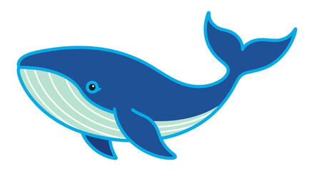 Obraz premium Cute blue whale illustration with light blue stripes and fins