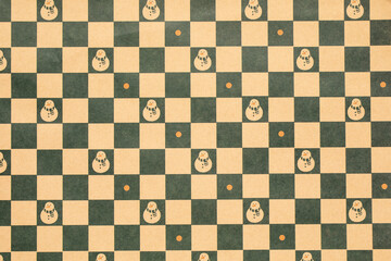 seamless pattern with chess pieces and snowman,vintage christmas background with snowman and checkered and dots,Christmas gift wrapping paper, Xmas pattern with ornaments.