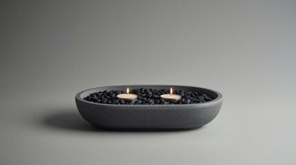 Two candles over black pebbles - tranquility, serenity Zen concept