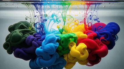 Vivid rainbow-colored inks dissolving and spreading through clear water, creating abstract art. - Powered by Adobe