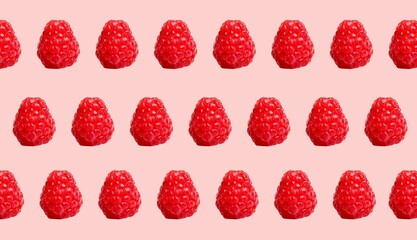Fresh Raspberry Pattern on Pink Background Illustration Vector. Seamless raspberry pattern on white, creative and vibrant design for food packaging and textile prints.