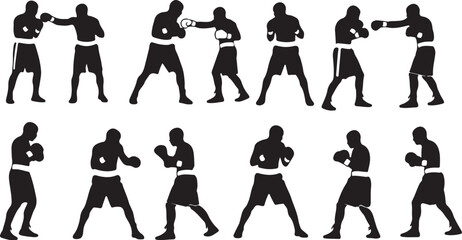 Boxing Silhouettes in Action" Dynamic Combat Poses for Sports and Training Designs
