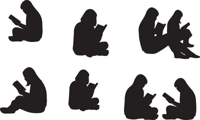 Readers in Silhouette Stillness" Minimalist Figures Capturing Focus, Learning, and Quiet Reflection