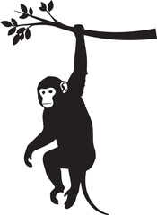 Hanging in Balance: Monkey Silhouette, Minimalist Wildlife Illustration with Playful Jungle Energy.