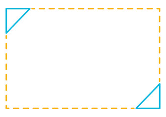 コーナーに飾りがある写真・メッセージ枠・破線フレームと対角の三角形飾り