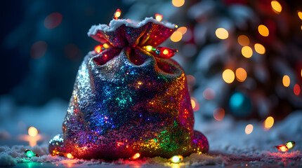 Sparkling Rainbow Santa Sack in Snow