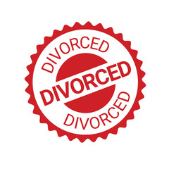 Red Divorced Stamp Badge Icon for Legal Status, Documentation, and Relationship Label Designs
