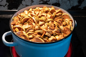 Dried apples in a saucepan for winter compote