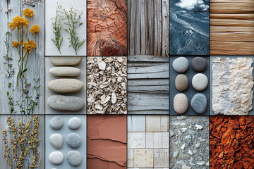 Nature-inspired collage featuring wood and textures Generative AI