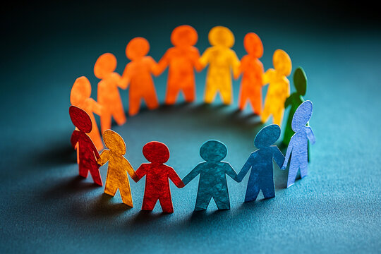 Colorful paper cut-out figures create a unity circle Generative AI
