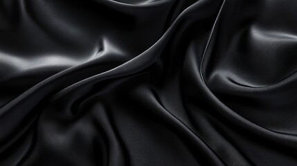 Elegant Black Fabric Texture Featuring Soft, Wavy Curtains for a Stylish Abstract Background Design