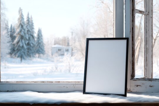 Winter scene with empty frame.